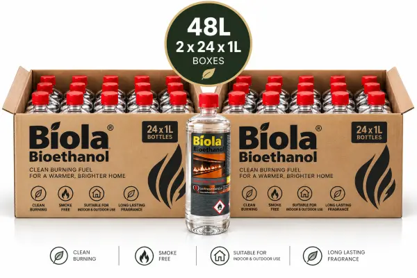48L Biola Premium Bioethanol Fuel. Clean and Odour Free Fireplace Fuel
